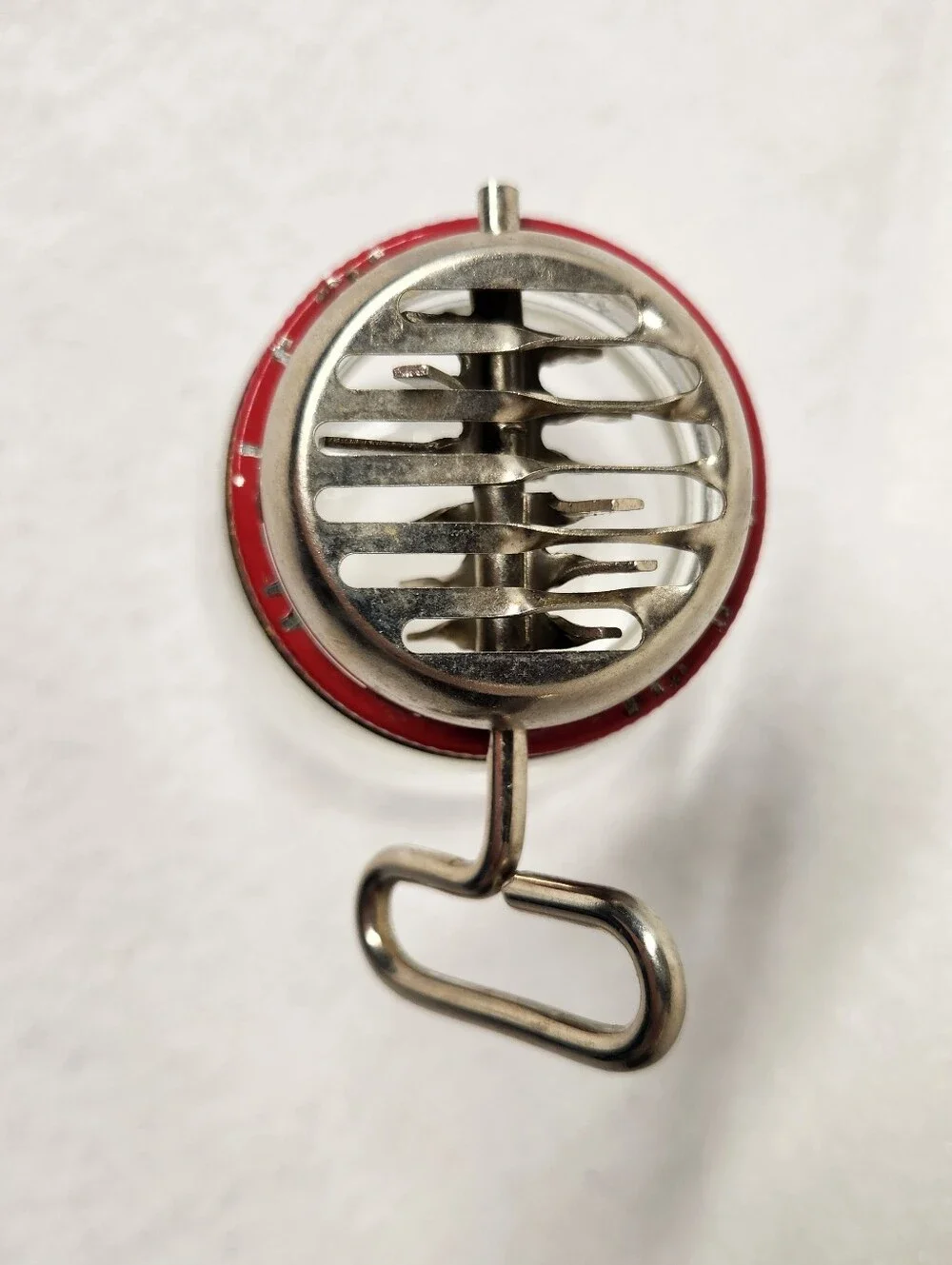 Vintage 50s Federal Tool Corp Glass Nut Chopper Grinder Red Lid Turn Key Kitchen